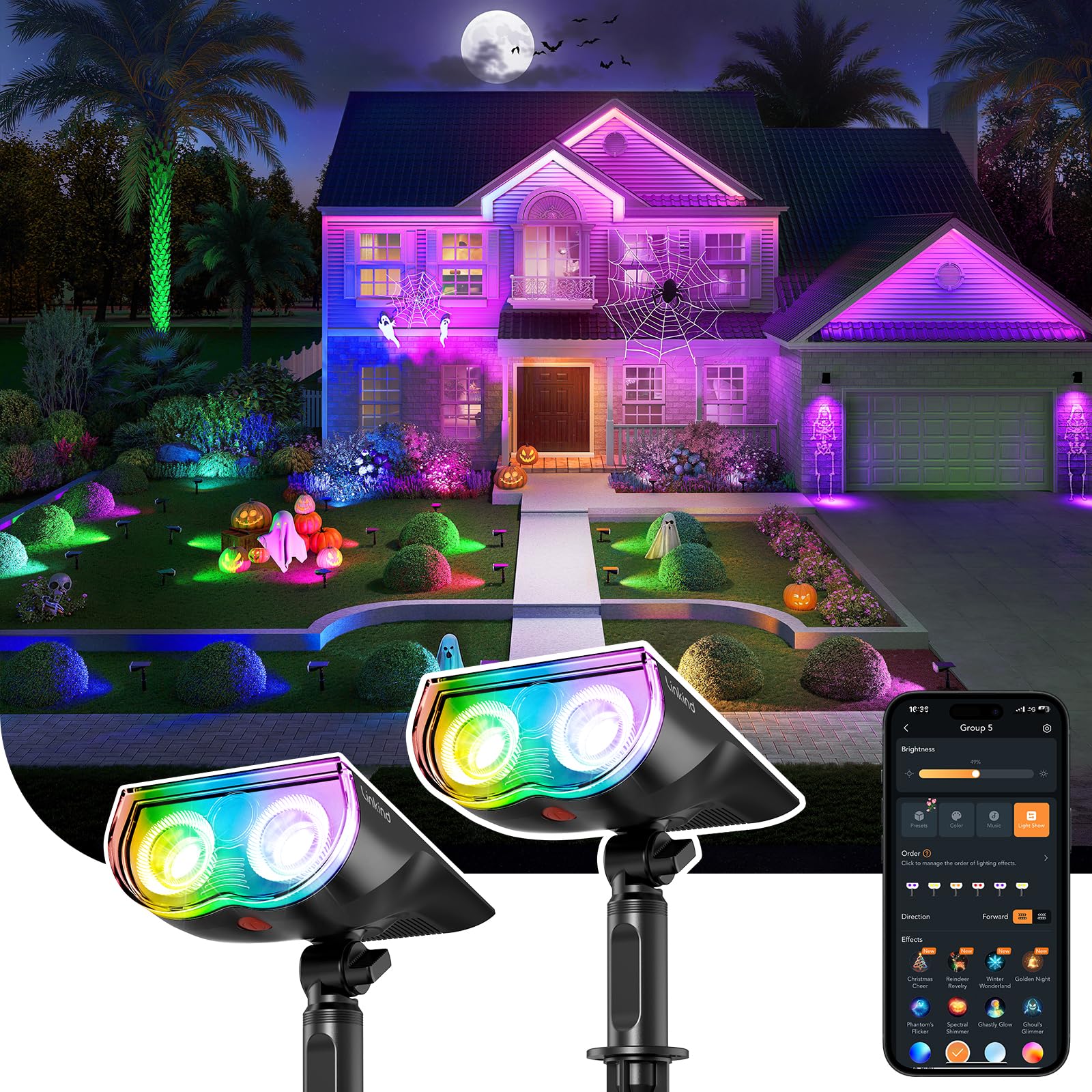 ◆コイズミ◆LED照明器具◆AD1147B27◆Z-2601DL5◆ Linkind Smart Solar Spot Lights Outdoor SL5C, IP67 Halloween
